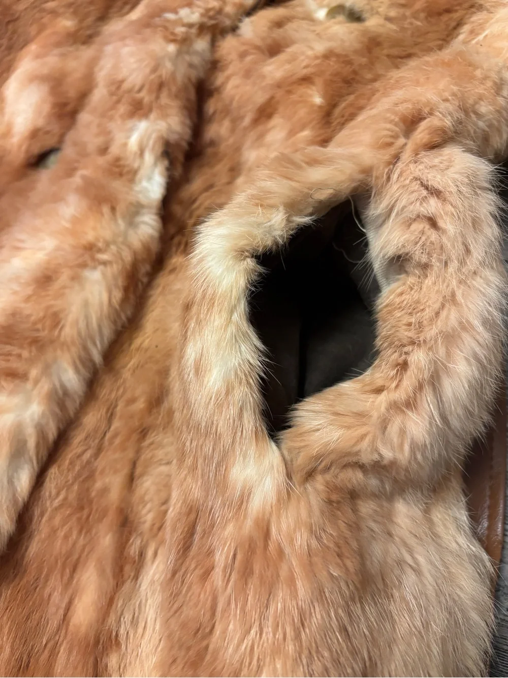 Vtg 70s Pizitz Real Rabbit Fur Caramel Brown Trench Belted Coat Jacket Size XS/S